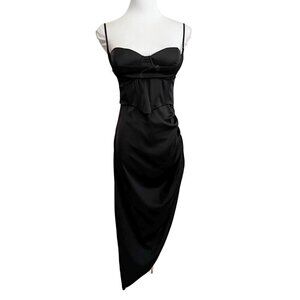 OH POLLY! BLACK SATIN CORSET CINCHED MINI COCKTAIL DRESS - 2